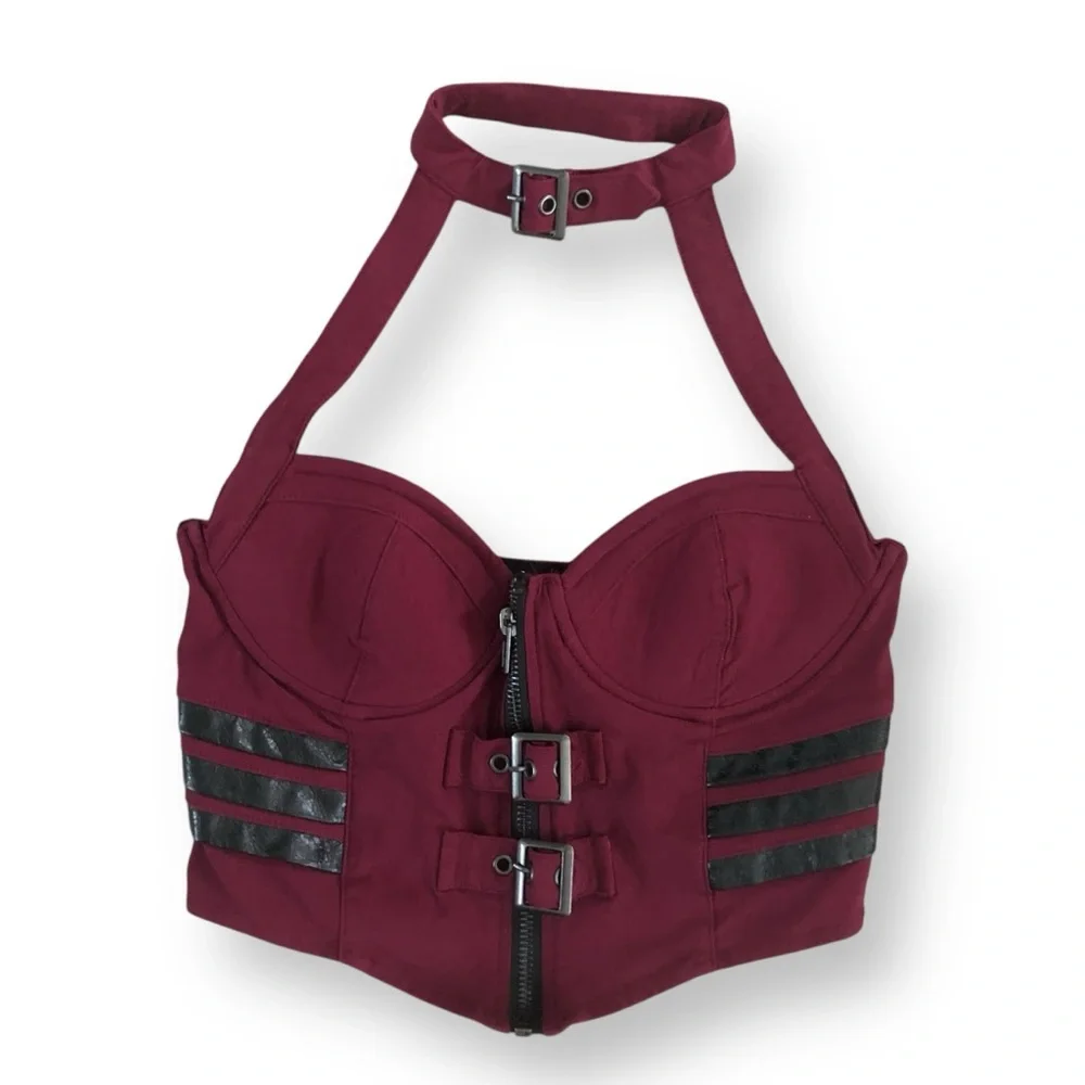 Killstar Night Patrol Blood Halter Top Zip Up Buckle Burgundy Size Small - Picture 1 of 4